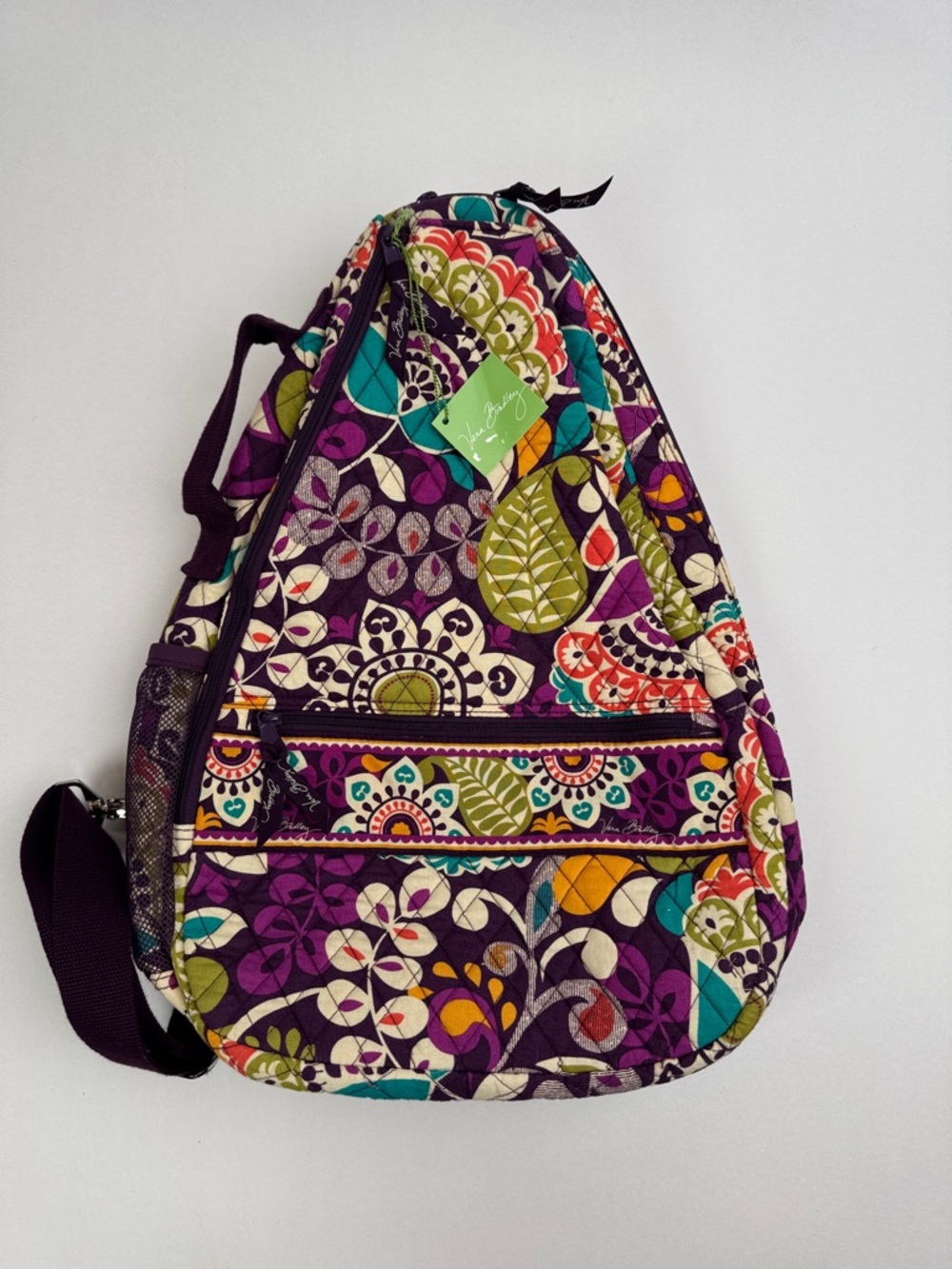 Vera Bradley Purple Quilted Floral Sling Tennis Backpack with Multicolor Print